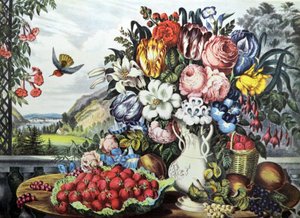 Paysage, fruits et fleurs